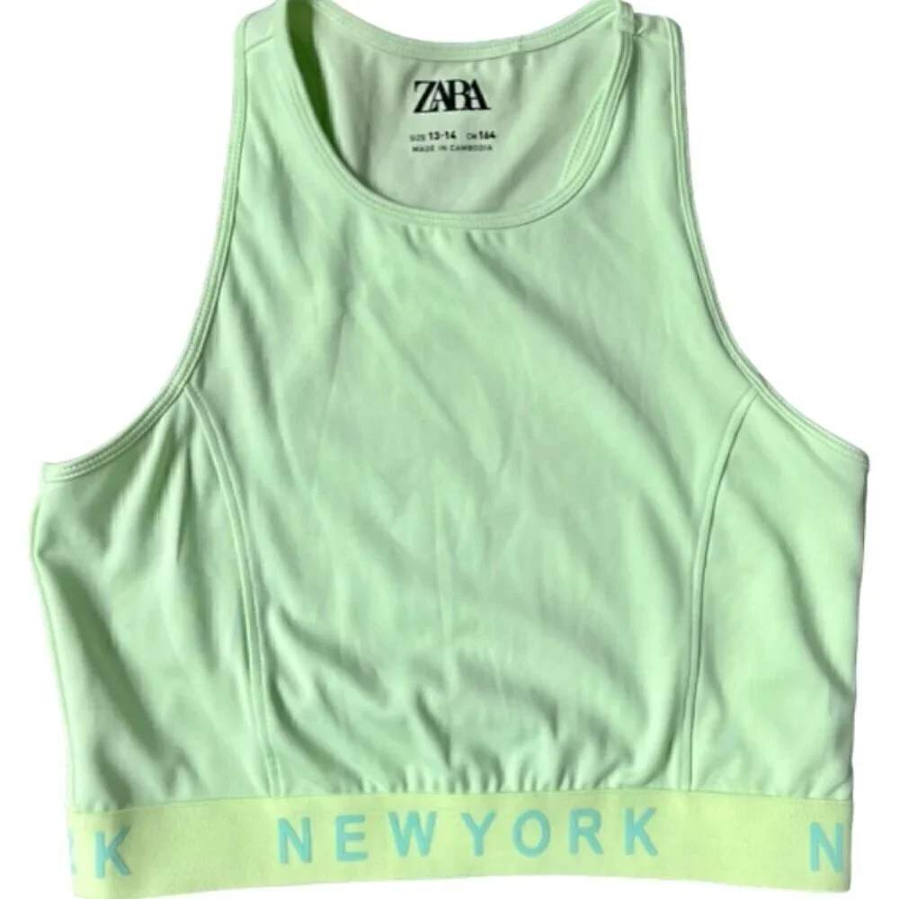 ZARA Junior Crop Top Racerback Athletic Sports Bra Mint Green Size 13/14 NWOT